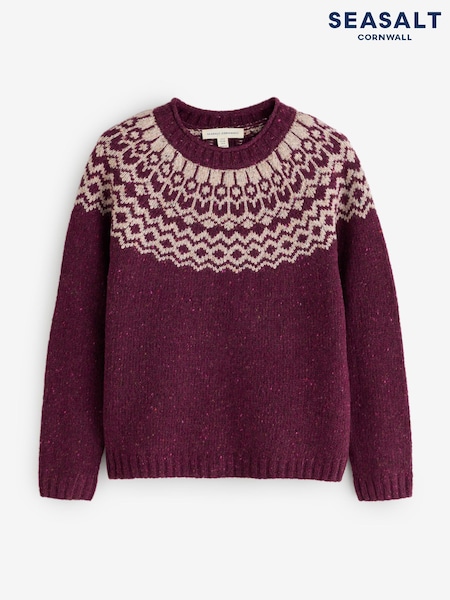 Purple - Seasalt Cornwall Port Kinnis Fair Isle Jumper With Merino