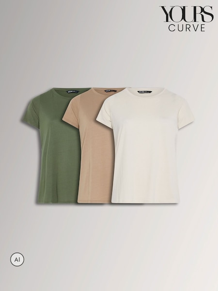 Green/Brown/White - Yours Curve Core T-shirts 3 Pack