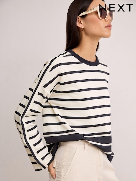 Ecru/Navy Smart Stripe Crew Neck Sweatshirt (107912) | €12