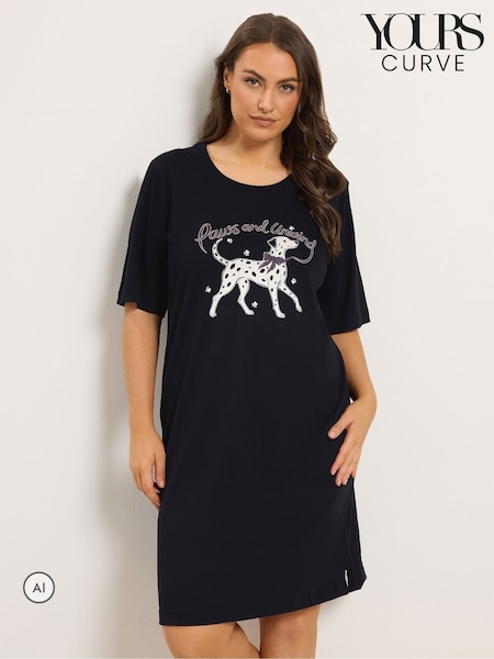 Black - Yours Curve 'paws & Unwinding' Dalmatian Nightdress
