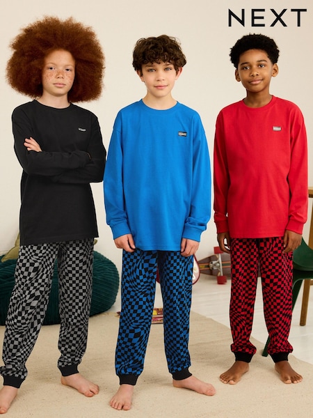 Blue/Red Checkerboard 3 Pack Long Sleeve Pyjamas (3-16yrs) (108169) | €29 - €39