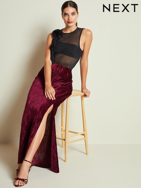 Ягодно-красный - Column Velvet Slit Midi Skirt (108267) | €11