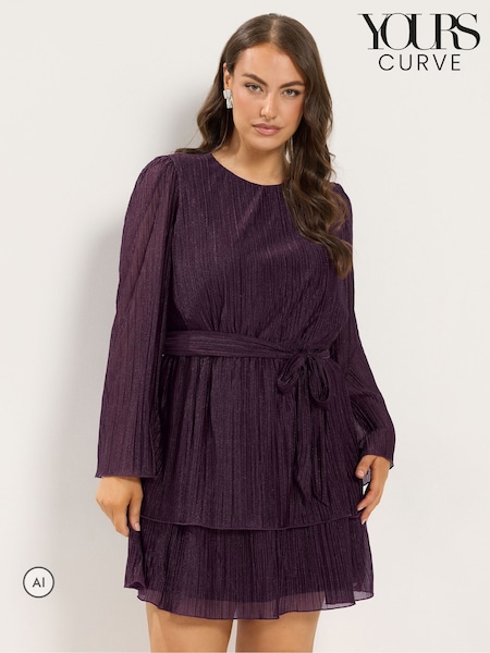 Purple - Yours Curve Metallic Tiered Dress