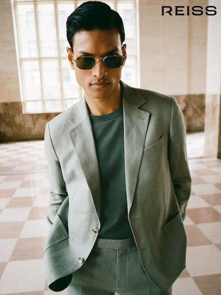 Sage - Regular Reiss Atlantic Linen-twill Single-breasted Blazer Tailored-fit