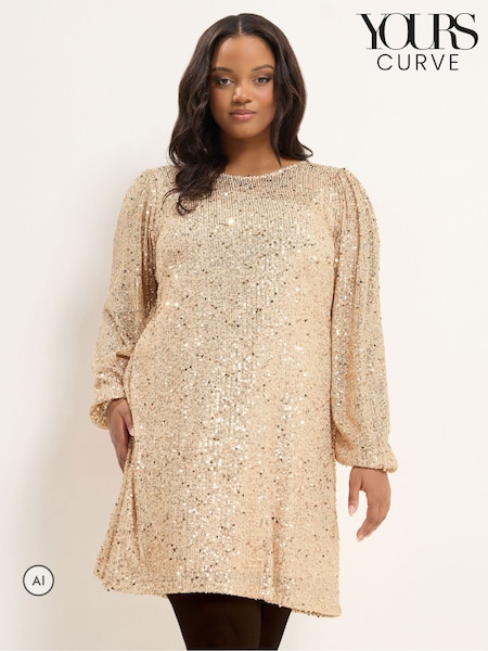 Gold - Yours Curve All Over Sequin Dress