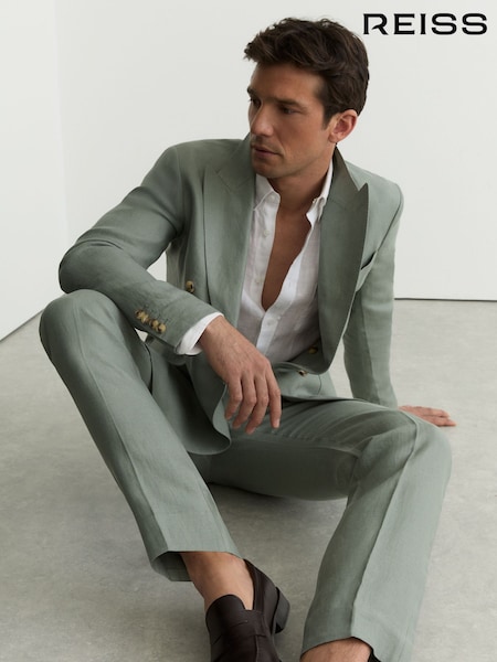 Шалфей - Regular Reiss Atlantic Linen-twill Double-breasted Blazer Tailored-fit
