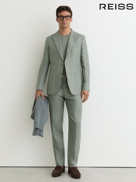 Sage - Tailored Fit Reiss Atlantic Linen-twill Suit Trousers