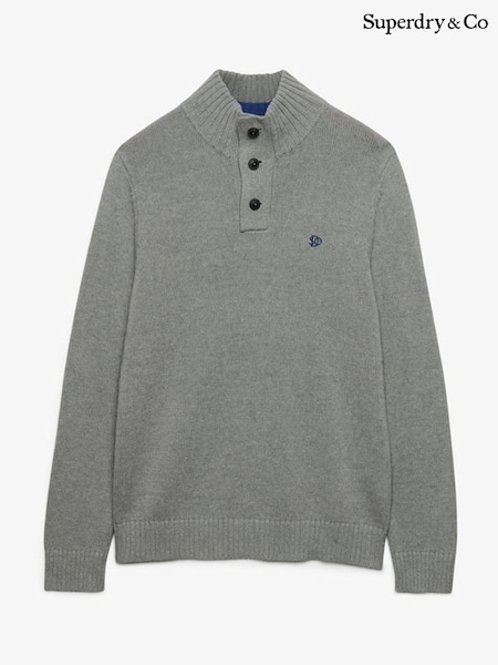 Gris - Regular Superdry Cotton Button Henley Jumper