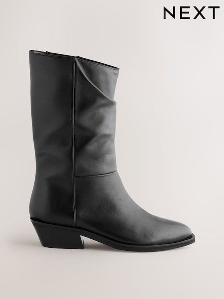 Black - Forever Comfort® Western Tuck Midi Leather Boots