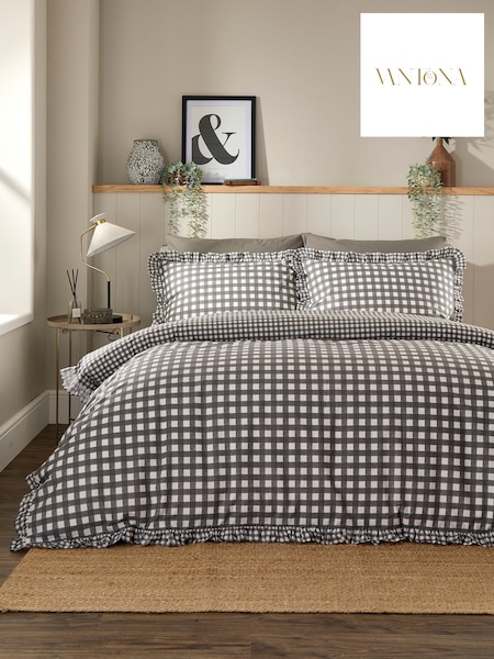 Vantona Frilled Gingham Duvet Cover And Pillowcase Set