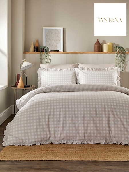 Vantona Frilled Gingham Duvet Cover And Pillowcase Set
