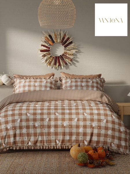 Vantona Halloween Gingham Frilled Icons Duvet Cover And Pillowcase Set