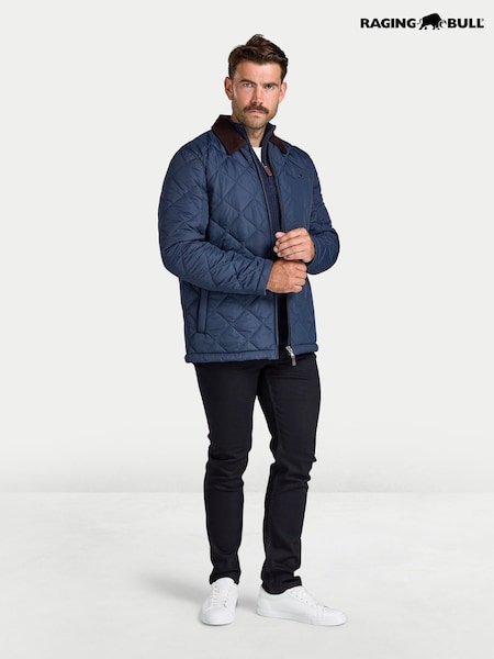 블루 - Regular Raging Bull Quilted Cord Collar Jacket