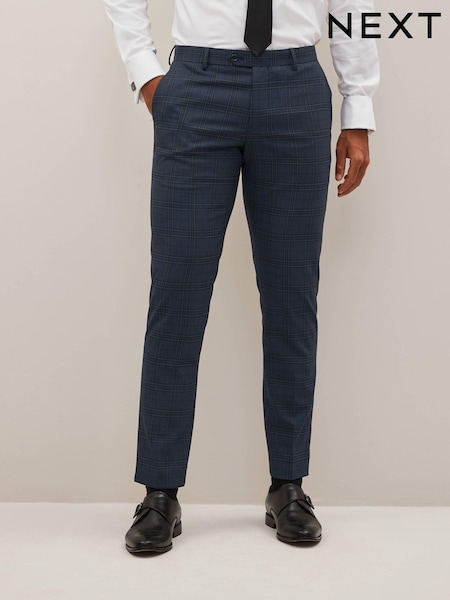 Navy Slim Fit Check Suit Trousers (111057) | €10