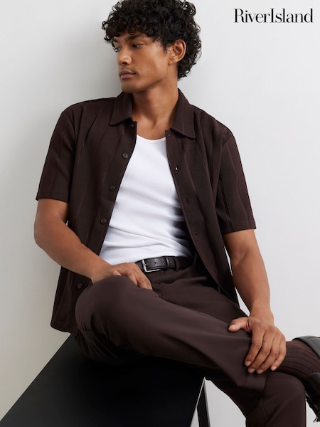 Brown - Regular River Island Boxy Fit Plisse Shirt