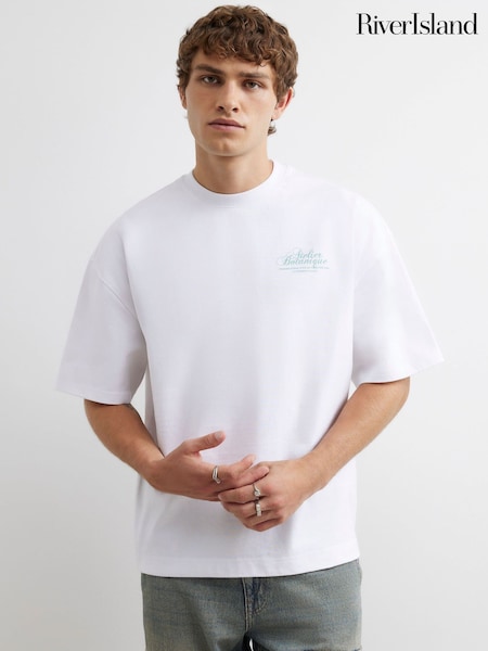 White - Regular River Island Oversized Floral Print T-shirt