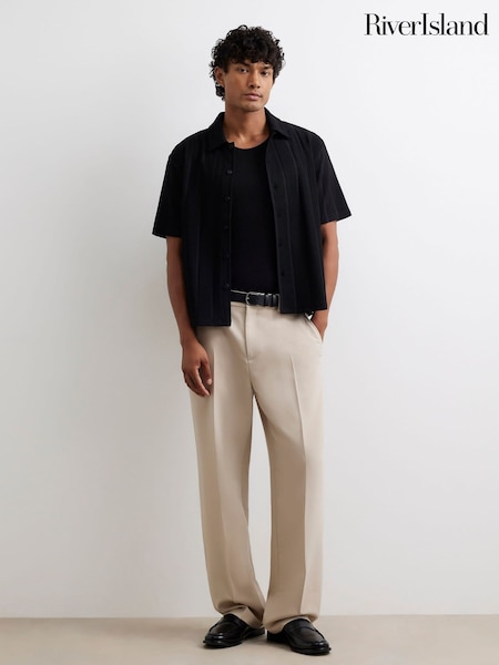 Svart - Regular River Island Boxy Fit Plisse Shirt