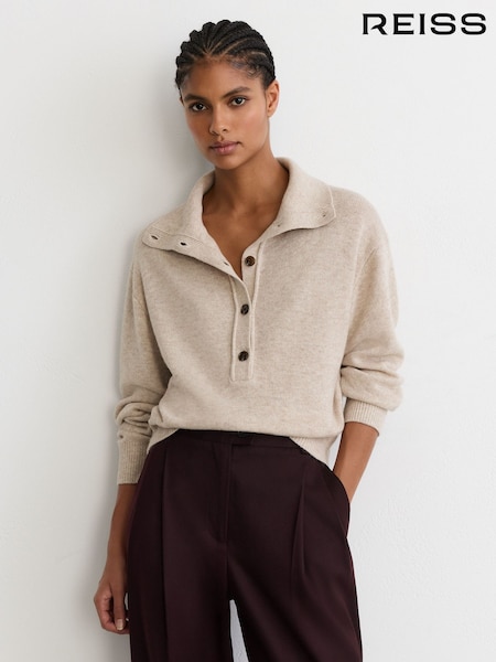 Crema - Reiss Martha Wool-cashmere Half-button Jumper
