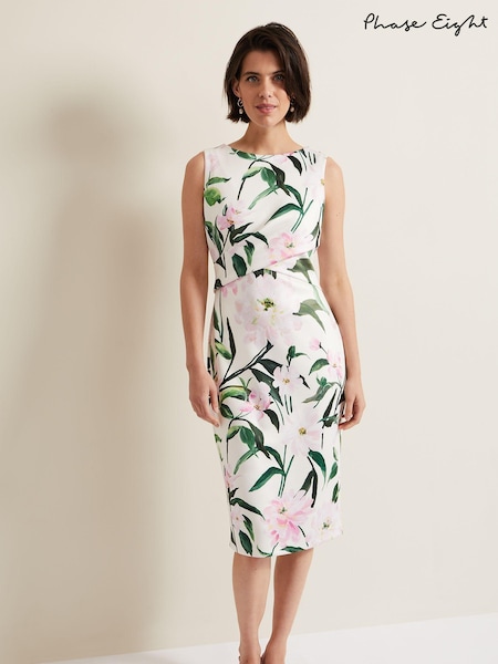 Phase Eight White/Pink Elsa Floral Scuba Midi Dress (111161) | €70