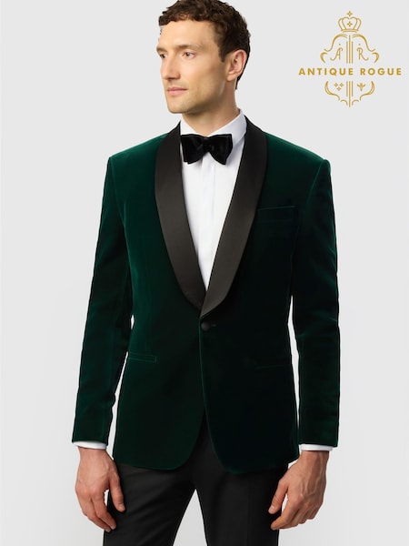 Black - Regular Antique Rogue Slim Fit Franklin Emerald Velvet Blazer