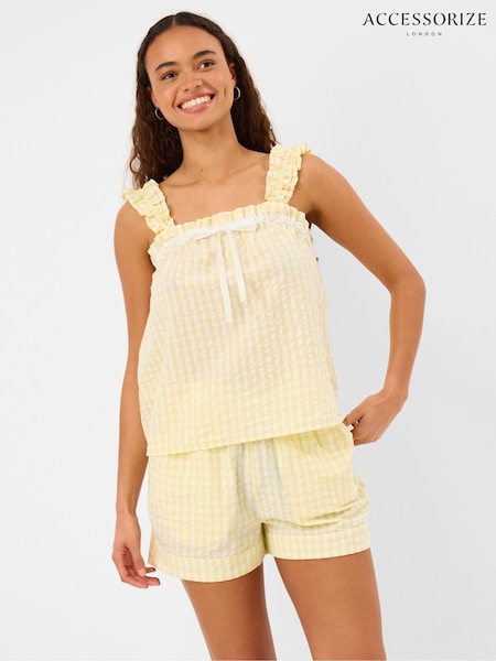 Yellow - Accessorize Gingham Seersucker Short Pyjamas Set