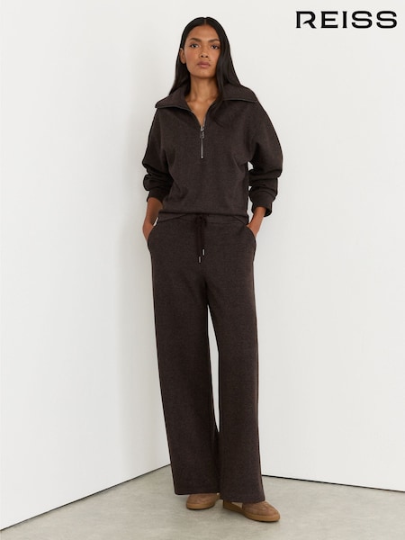 Dark Brown - Reiss Sylvie Herringbone Wide-leg Drawstring Joggers