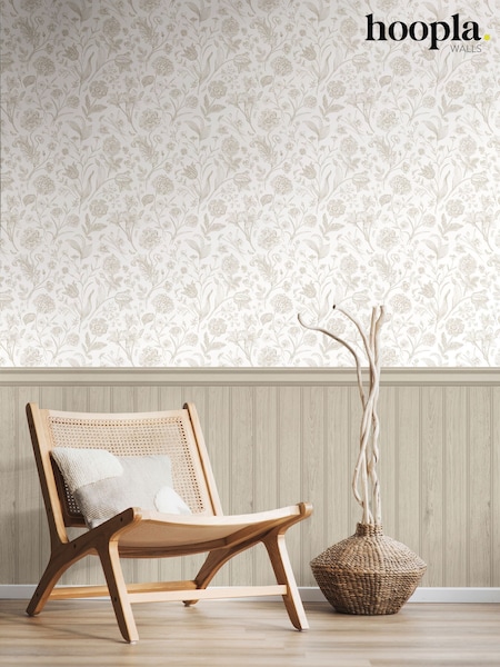 Hoopla Walls Tongue And Groove Floral Toile Wallpaper