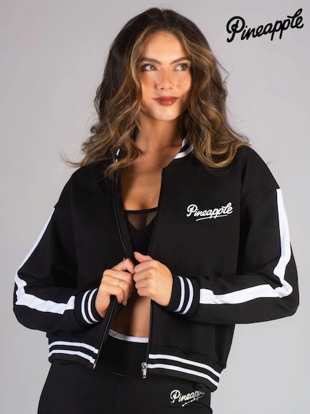 Pineapple Black Womens Stripe Jersey Bomber Jacket (112384) | ₪262