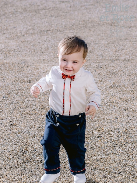 Emile Et Rose 100% Cotton Two Piece Shirt, Trousers & Bow Tie Set with Tartan Trim (112809) | AED207