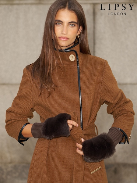 Chocolate marrom - Lipsy Faux Fur Fingerless Mittens