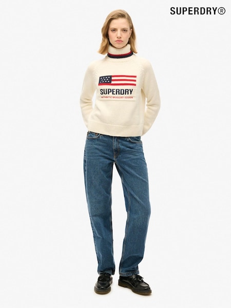 Cream - Pulover tricotat cu guler rulat Superdry Americana (113002) | 303 LEI