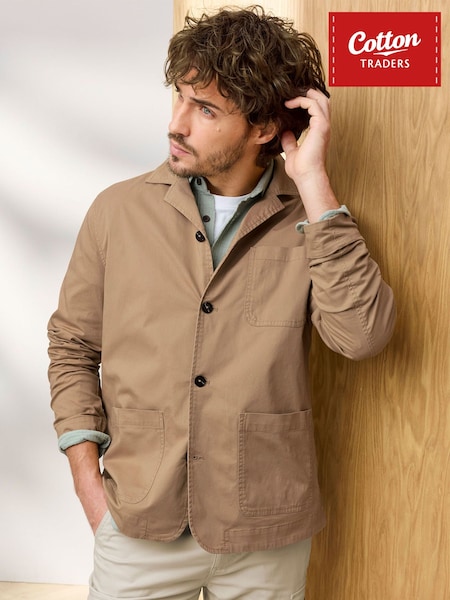 Brown - Regular Cotton Traders Signature Lightweight Poplin Overshirt