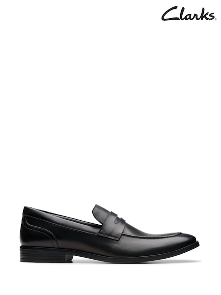 Clarks Black Leather Brandon Step Loafers (113707) | €93