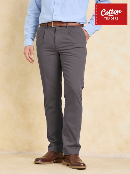 Grey - Regular Cotton Traders Ultimate Chino Trousers 33"
