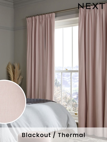 Pink Blush Cotton Blackout/Thermal Pencil Pleat Curtains (113811) | $58 - $151