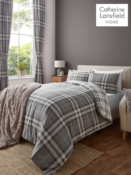 Catherine Lansfield Grey Kelso Check Easy Care Duvet Cover and Pillowcase Set (113969) | ₪85 - ₪141