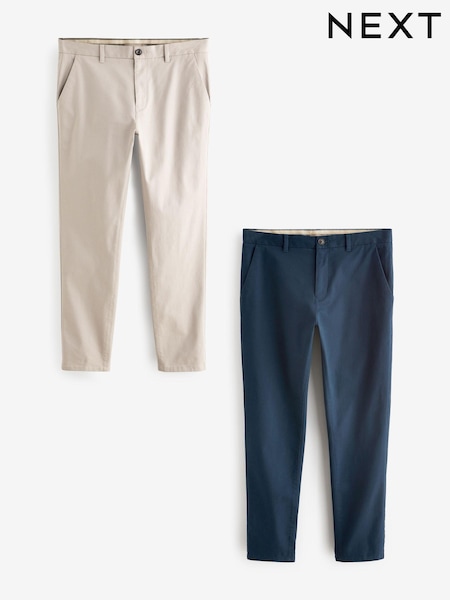 Blue/Light Stone Slim Stretch Chino Trousers 2 Pack (114117) | AED92