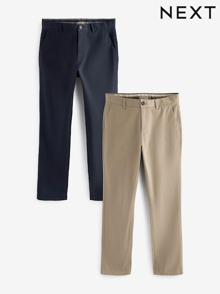 Navy Blue/Stone Slim Fit Stretch Chino Trousers 2 Pack (114199) | €53