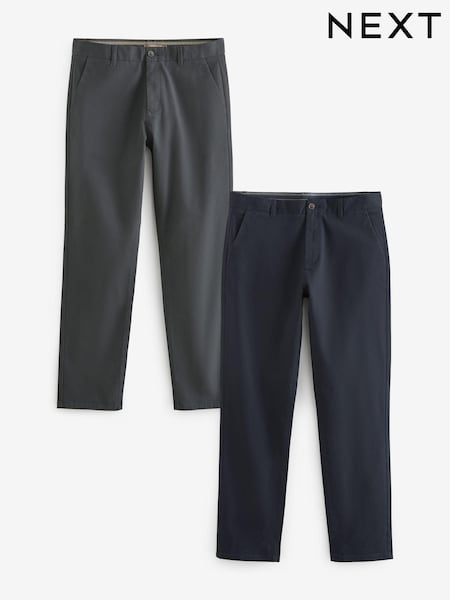 Navy Blue/Grey Charcoal Straight Fit Stretch Chino Trousers 2 Pack (114239) | $84