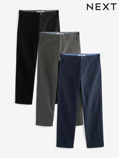 Blue,Grey,Navy Straight Fit Stretch Chinos Trousers 3 Pack (114294) | €91