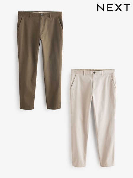Светло-песоковый/грибно-коричневый - Straight Stretch Chinos Trousers 2 Pack (114336) | €9