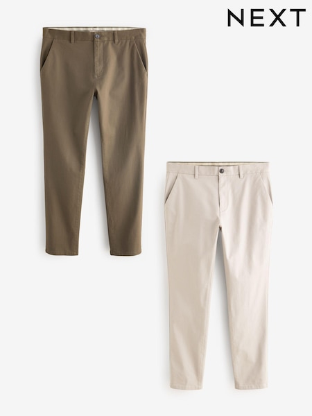 Light Stone/Mushroom Brown Slim Stretch Chino Trousers 2 Pack (114341) | €17.50