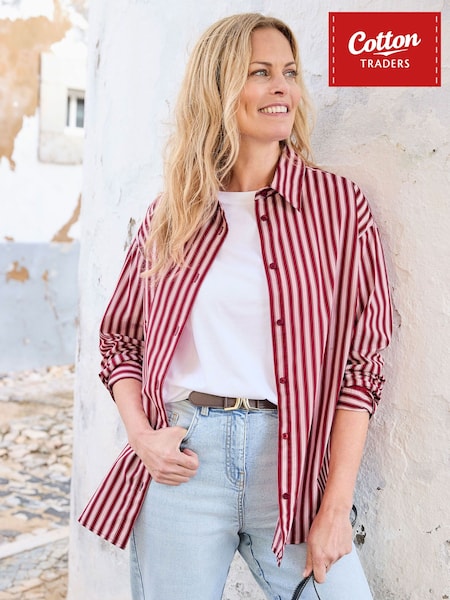 Rot - Cotton Traders Long Sleeve Printed Cotton Shirt