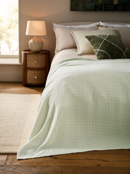 Sage Green Muslin Stripe 100% Cotton Throw (115029) | €15