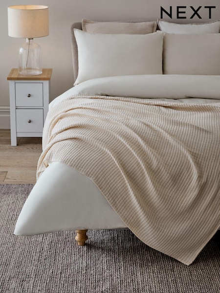 Greige Muslin Stripe 100% Cotton Throw (115164) | AED91