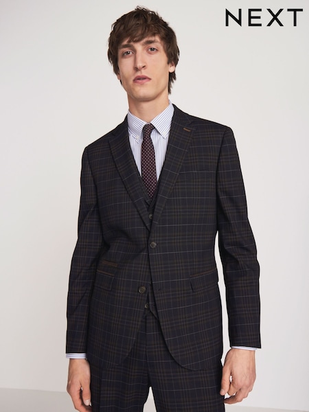 Темно-синий/Светло-коричневый - Стандартный крой - Slim Fit Check Suit (115503) | €27