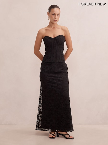 Black - Forever New Myla Petite Corset Lace Maxi Dress