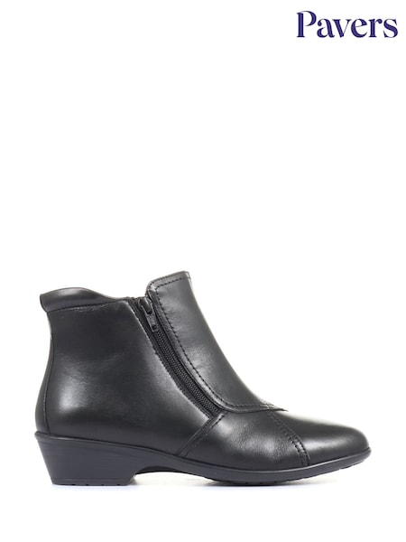 Pavers Black Ladies Wide Fit Leather Ankle Boots (116066) | €77