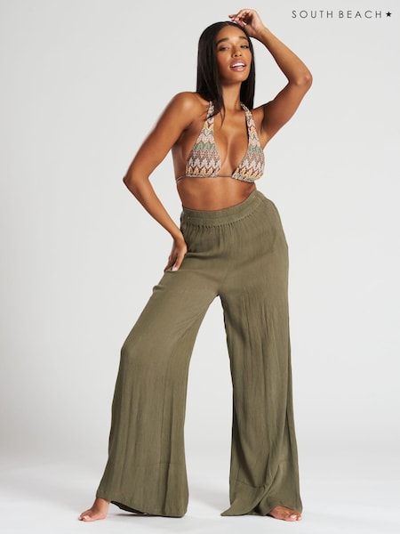 Grün - South Beach Crinkle-Hose aus Viskose mit weitem Bein (116098) | 18 €