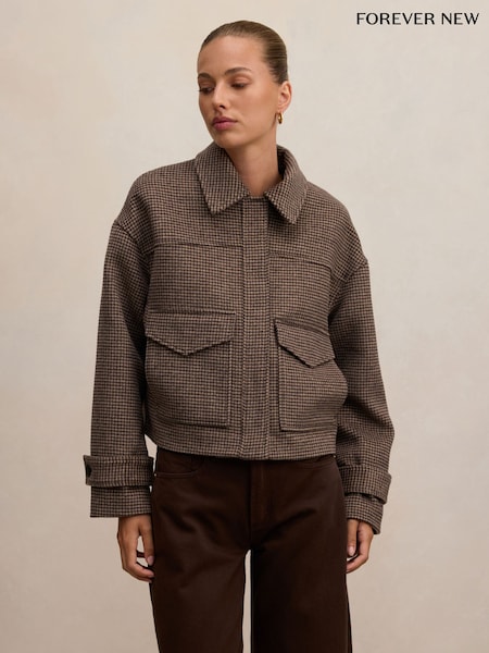 Brown - Forever New Kaylee Check Cropped Jacket